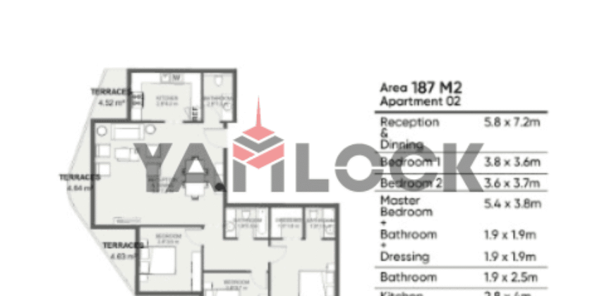 شقة 187 م² تحت الانشاء للبيع في the one compound – الاسكندرية