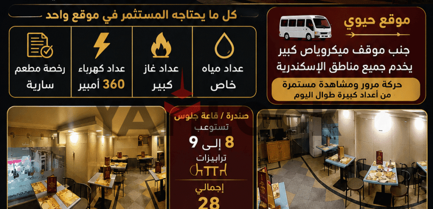 مطعم 100 م² للبيع في شارع حميل ابو حريد فيكتوريا الاسكندرية